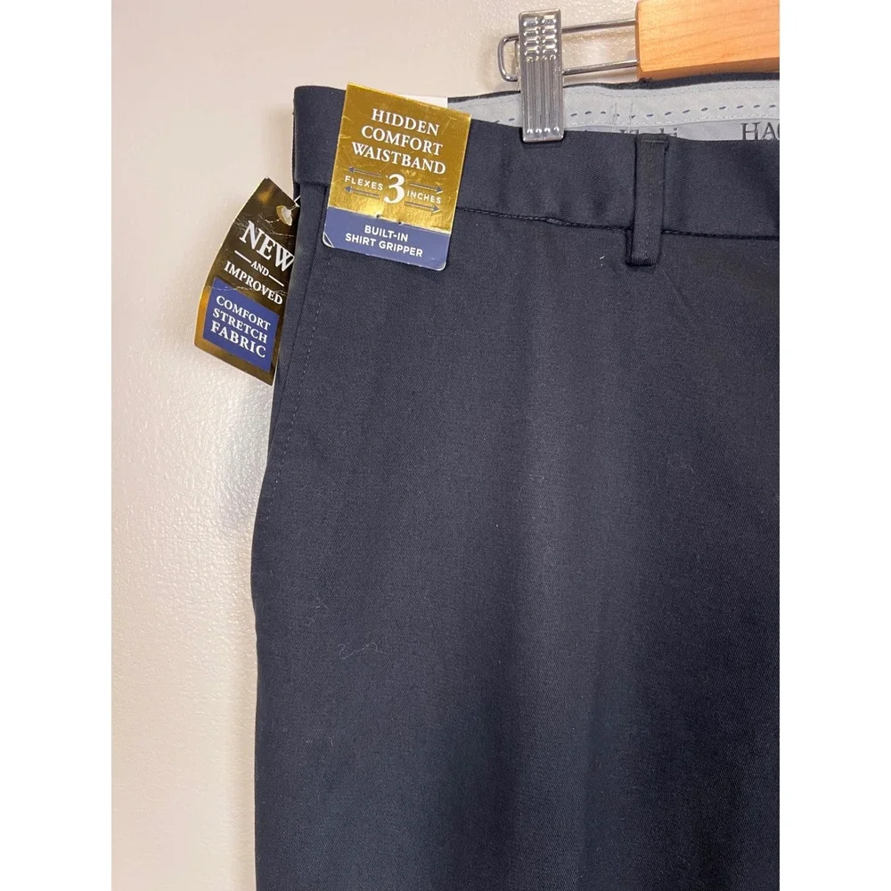 NWT Haggar Iron Free Premium Khaki Pants Mens 40x32 Black Classic Fit Stretch